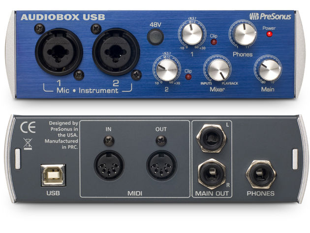 The view from both sides: The Audiobox USB's front and rear panels.